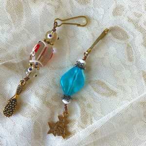 Set of TWO Antique Beaded Mobile Phone Goldtoned charms